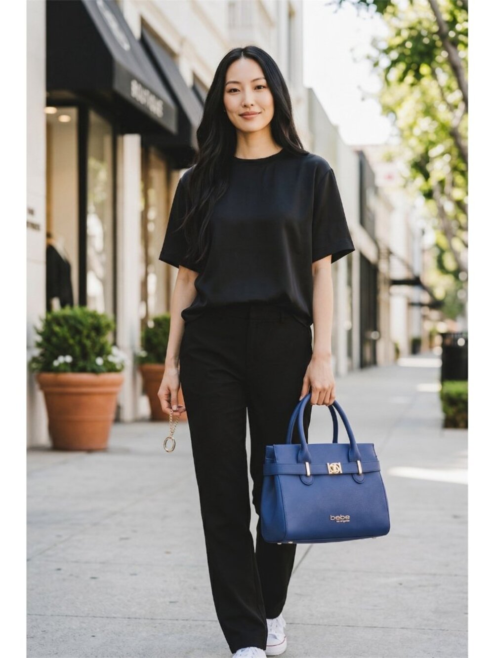 Bebe Los Angeles Evie Satchel NWT Galaxy Blue Gold Hardware Crossbody Bag Work